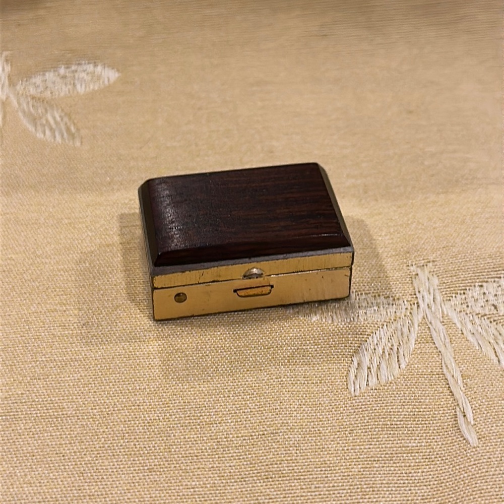 Sky West Handmade Small Pill Box Metal w/ Wooden Lid. Hinged. Plastic Lined.